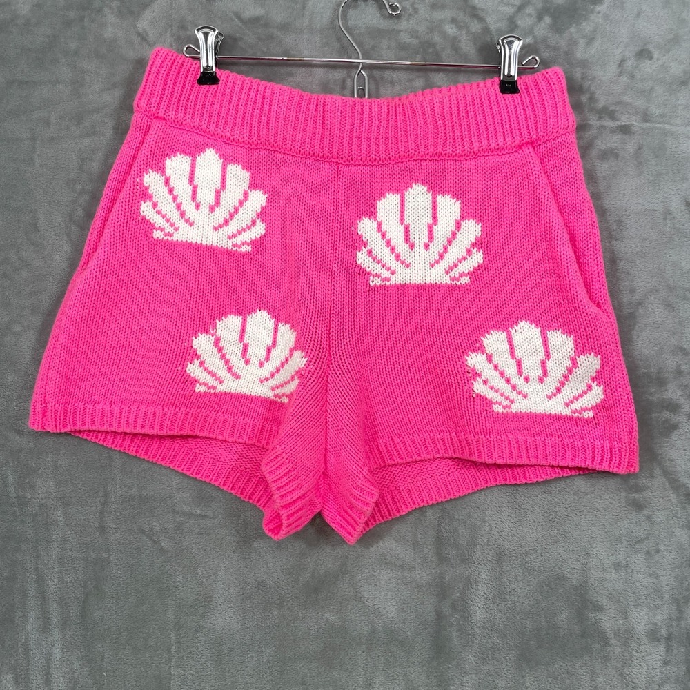 Show Me Your Mumu Women's Small Knit Boardwalk Shorts Hot Pink Seashells Pattern
